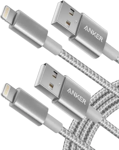 Anker USB A to Lightning Cable(6FT, 2Pack), MFi Certified Nylon USB to Lightning Cord for iPhone 14/13/12/11 Pro/11/XS MAX/XR/8/7/6s Plus Cable(Silver)