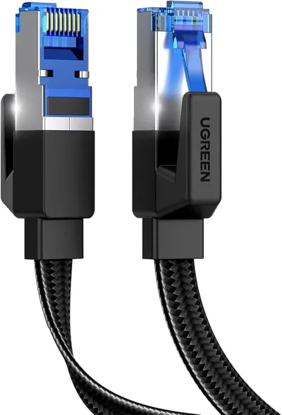 UGREEN Cat 8 Ethernet Cable 65FT, Flat High Speed 40Gbps 2000Mhz Internet Cable 26AWG Braided Network Cord RJ45 Shielded Indoor LAN Cables Compatible for Gaming PC PS5 Xbox Modem Router 65FT