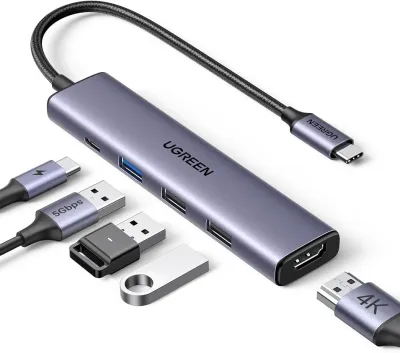 UGREEN USB C Hub 5 in 1 Multiport Adapter Revodok 105 4K HDMI, 100W Power Delivery, 3 USB-A Data Ports, USB C Dongle for MacBook Pro/Air, iPad Pro, iMac, iPhone 16 Pro/Pro Max, XPS, Thinkpad