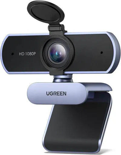 UGREEN Full HD 1080P Webcam with Microphone, 2 Noise-Canceling Mics, 85° Fov & Fixed Focus, Plug and Play, Auto Light Correction, Privacy Cover PC Camera for Zoom/Skype/Teams, Switch 2, Grey