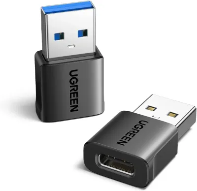 UGREEN 10Gbps USB to USB C Adapter 2Pack, USB C Female to USB 3.0 Male Adapter Type Charger Connector for iPhone 16 15 14 13,AirPods,iPad Air Mini 6 7,CarPlay,Black