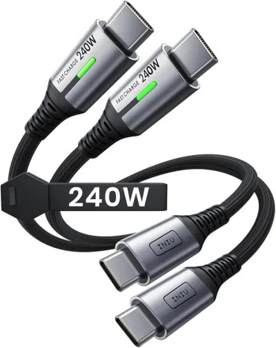INIU USB C to USB C Cable, 240W Fast Charging Type C Charger Cord, Braided USBC Phone Charger Cable for iPhone 17 16 Pro Max Samsung S25 S24 Laptops MacBook Air 15 M3 iPad Switch [1ft+1ft Black]