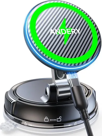 ANDERY Only for iPhone Magsafe Car Mount Charger [15W Wireless Faster Charging, 78+LBS Strongest Suction, 2400gf Strongest Magnetic] 360° Adjustable Car Phone Holder, Phone Holders for Your Car