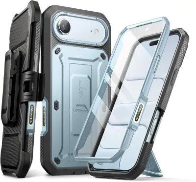 SUPCASE for iPhone Air Case with Camera Control Button (Unicorn Beetle Pro), [Built-in Kickstand & Screen Protector] [Military-Grade Protection] Heavy Duty Rugged Phone Case for iPhone 17 Air, Arctic