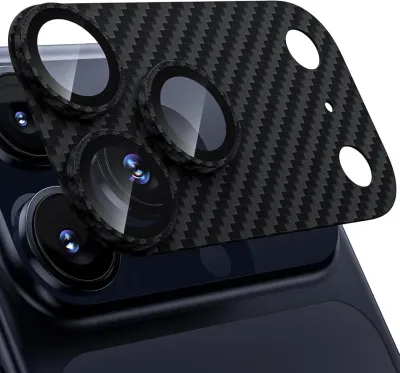 WSKEN for iPhone 17 Pro Max Camera Lens Protector, [Military Grade Shatterproof] [Strong Adhesion] Metal Aluminum Alloy Tempered Glass Camera Screen Protector, Crabon Fiber Texture